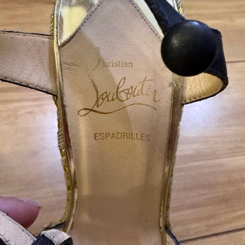 Christian Louboutin Trotolita Black and Gold Leopard Wedges 7.5 / 38.5 - Picture 12 of 16